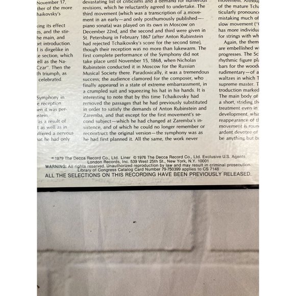 Vintage Classical Vinyl Zubin Mehta Conducting Tchaikovsky Symphony NO. 1 - Picture 5 of 5